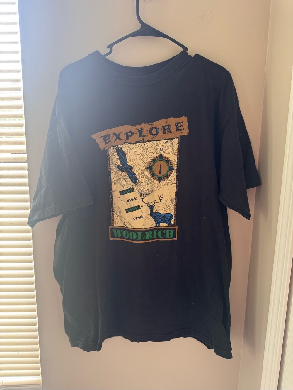 Vintage 90s Woolrich Explore Nature Graphic T Shirt Made in USA Men XL Black
